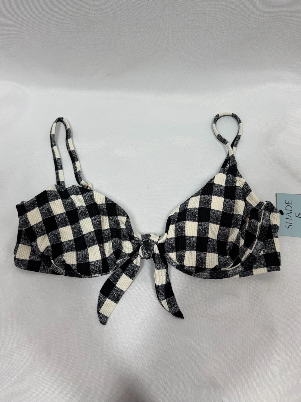 NWT Shade & Shore | Padded Underwire Plaid Black White Swim Top Size 34DD